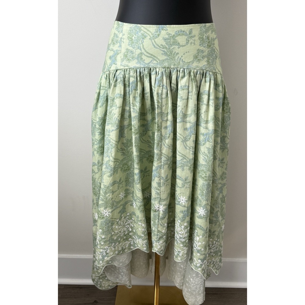 Amur Women's 12 Santana Skirt Cricket Green Block Paisley Embroidered NWT